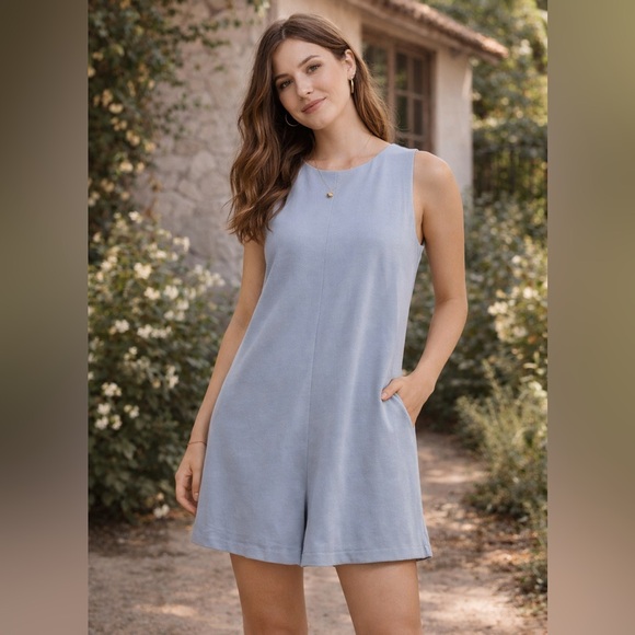 Zara Pants - Zara Light Blue Romper L Sleeveless‎ Minimal Chic Flowy Soft Summer